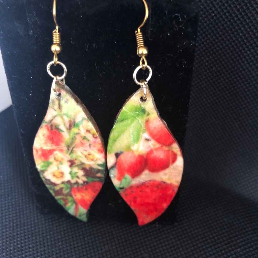 Vintage looking paper machet and wood earrings